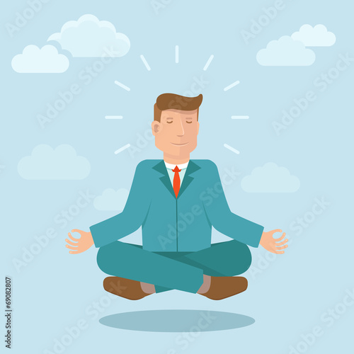 Vector businessman meditating in flat style