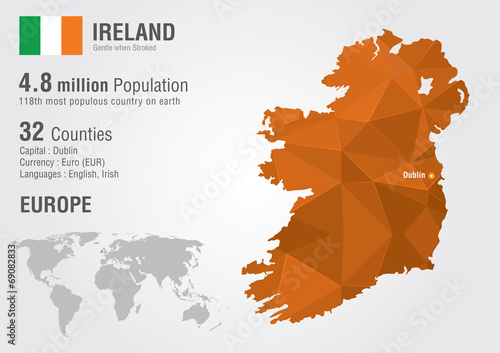Obraz na plátně Ireland world map with a pixel diamond texture.