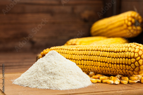 Domestic corn flour arranged with corn cob
