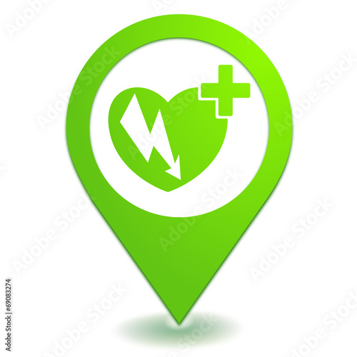 défibrillateur sur symbole localisation vert