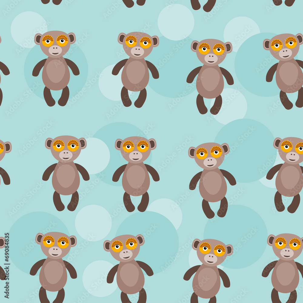 Naklejka premium Seamless pattern with funny cute monkey animal on a blue backgro