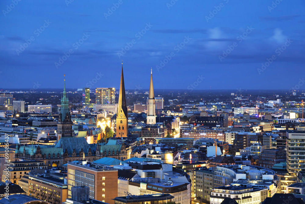 Aerial view on Hamburg from church of Saint Michael