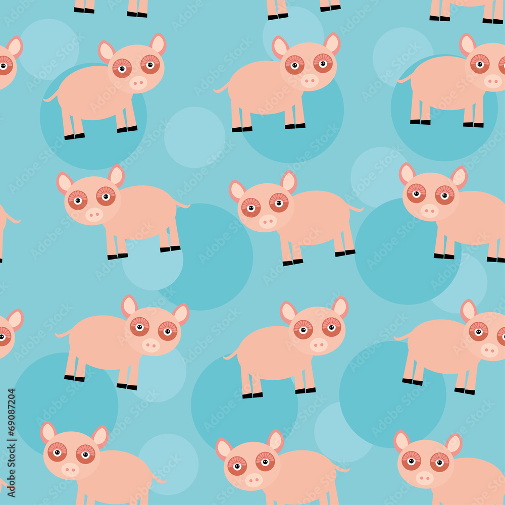 Seamless pattern with funny cute animal pig on a blue background Seamless pattern with funny cute animal pig on a blue background