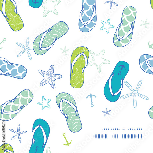 Nautical flip flops blue and green frame corner pattern