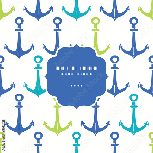 Anchors blue and green frame seamless pattern background