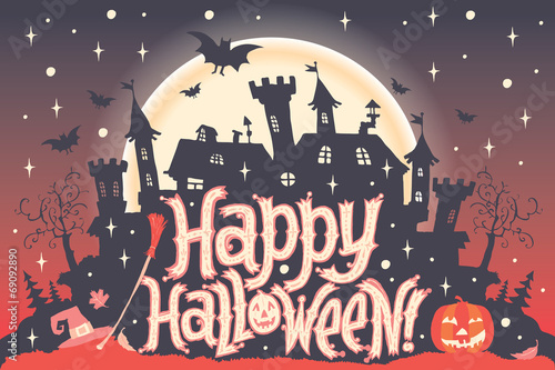 Halloween party invitation postcard, poster or background