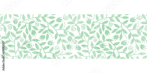 Leaves and swirls textile horizontal border seamless pattern