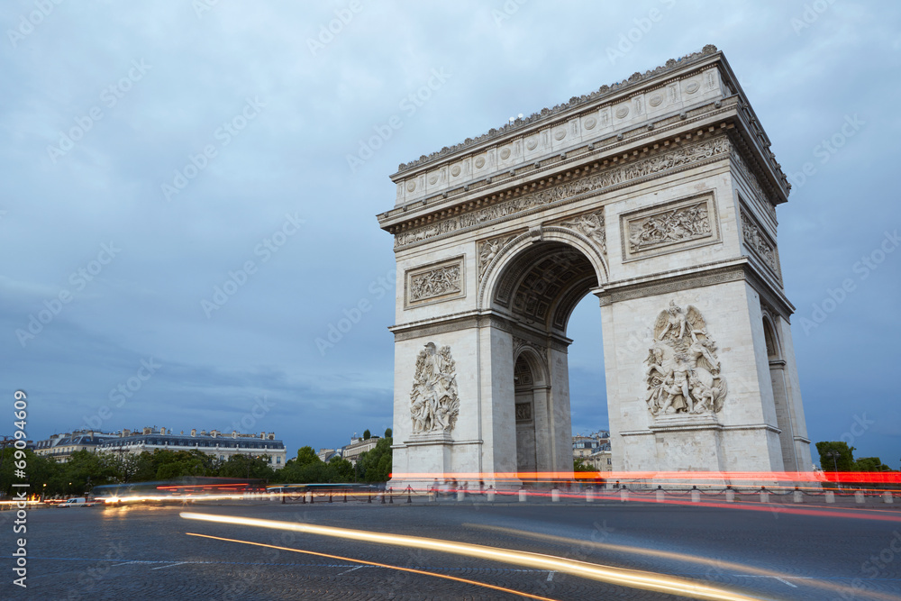 Triumphal Arch in Paris in the evening