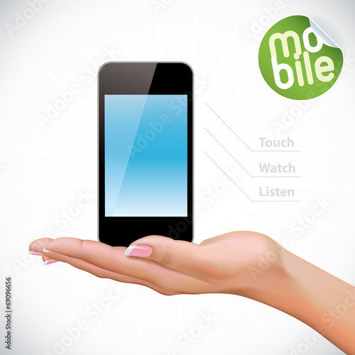 Vector Hand Holding Touchscreen Mobile Phone