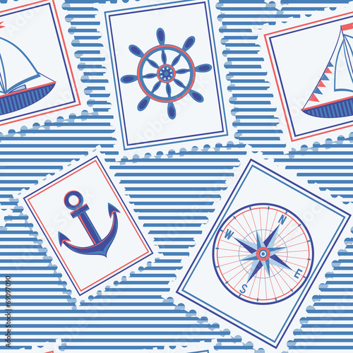 Marine seamless pattern. Background with nautical marks.