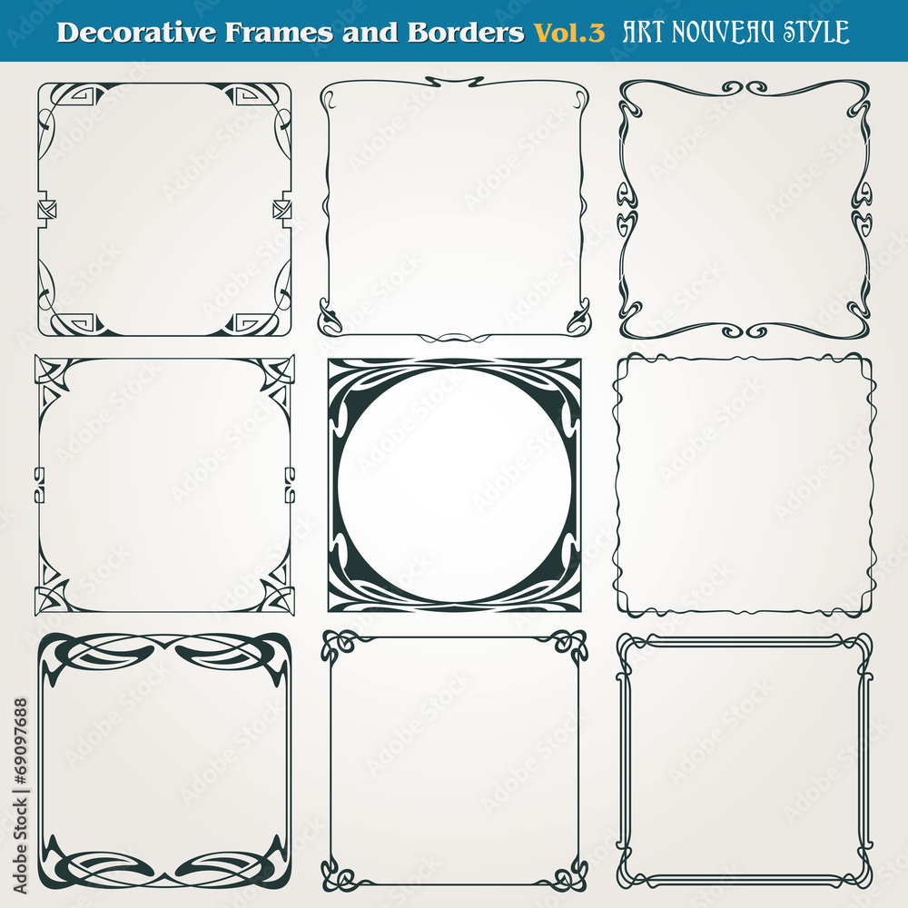 Decorative borders and frames Art Nouveau style vector