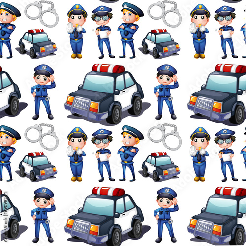 Seamless design with policemen and patrol cars