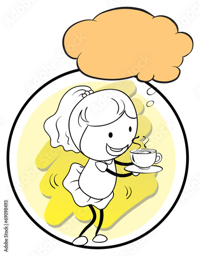 A girl holding a cup of coffee with an empty callout template