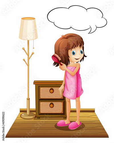 A girl combing her hair with an empty callout template