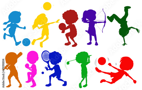 Coloured sketches of kids playing with the different sports