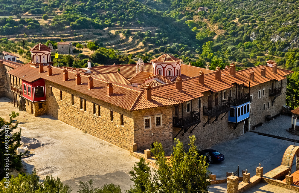 Monastery Megali Panagia, Samos, Greece - obrazy, fototapety, plakaty 