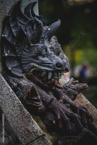 devil figure, bronze sculpture with demonic gargoyles and monste