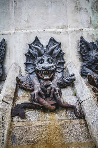 devil figure  bronze sculpture with demonic gargoyles and monste