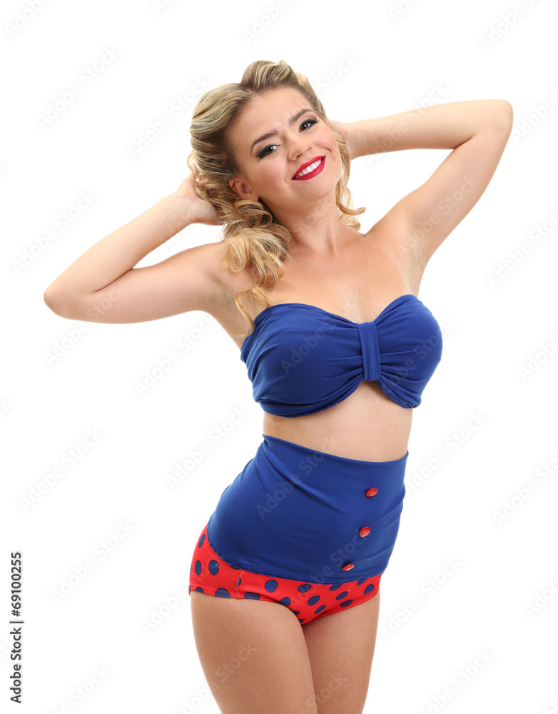 Beautiful girl with pretty smile in pinup style, isolated Beautiful girl with pretty smile in pinup style, isolated