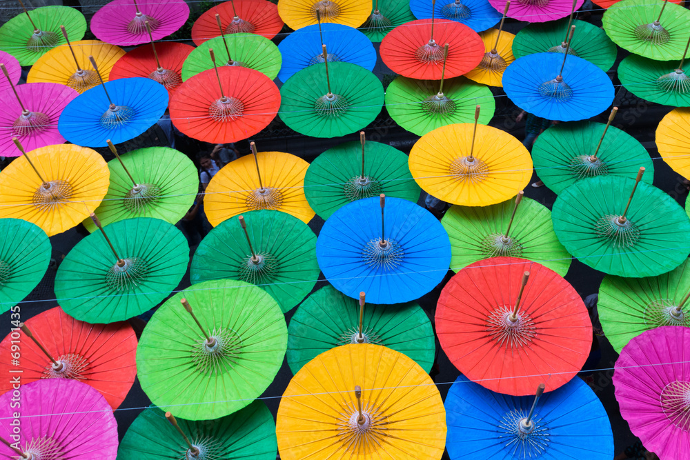 Colorful umbrellas at a festival
