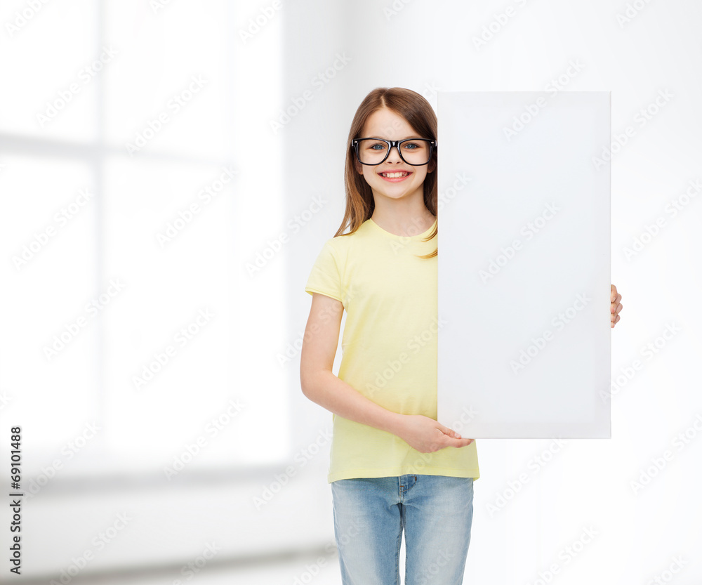 little girl wearing eyeglasses with blank board little girl wearing eyeglasses with blank board