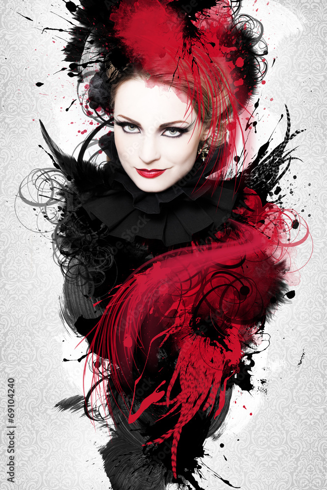 Fototapeta premium Beautiful woman, Artwork with ink in grunge style