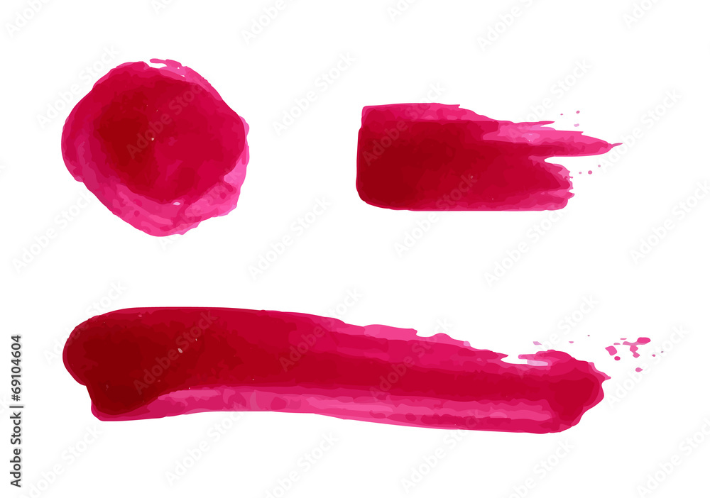 Set of vector red paint stains. Collection of lipstick and nail Set of vector red paint stains. Collection of lipstick and nail