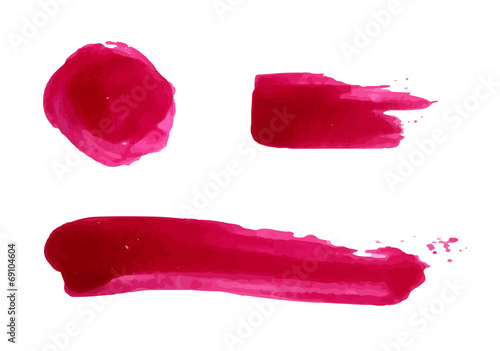 Set of vector red paint stains. Collection of lipstick and nail