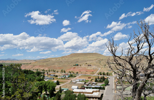 view from above on dubois town, wyoming state, usa