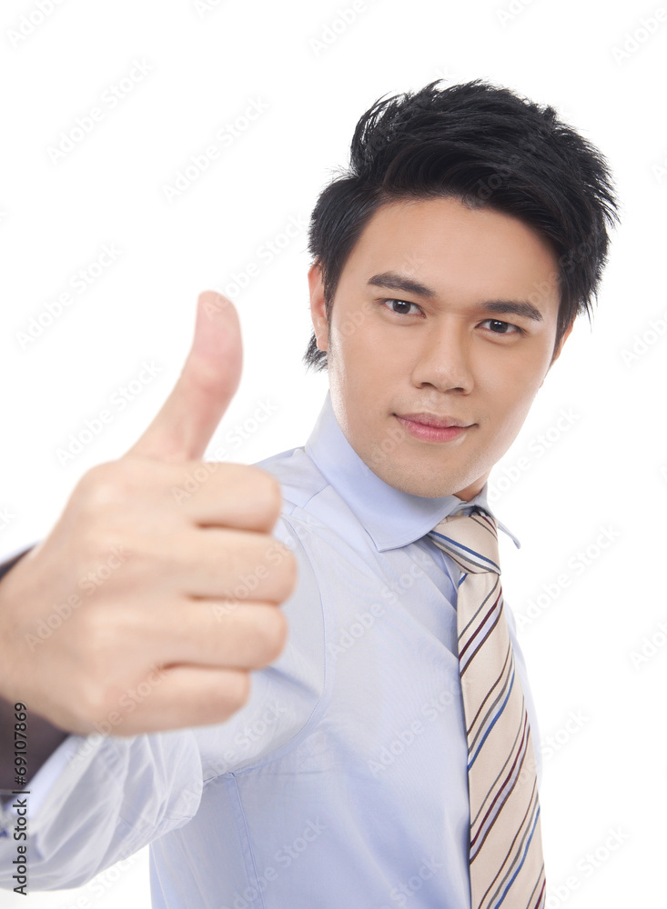 young business man giving you a positive success sign young business man giving you a positive success sign