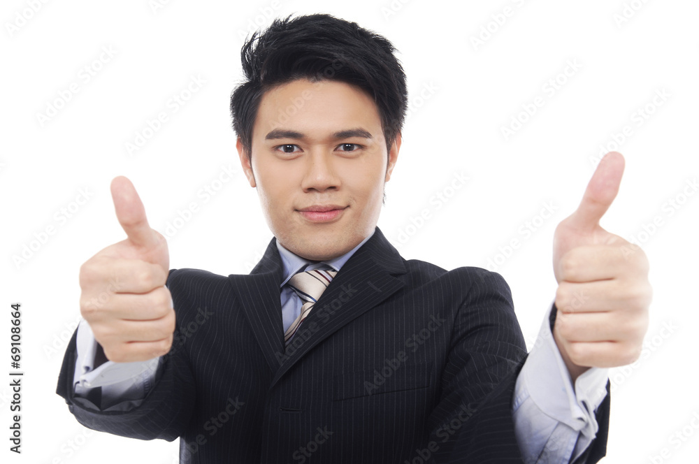 Closeup Smiling young business man thumbs up, isolated on white Closeup Smiling young business man thumbs up, isolated on white