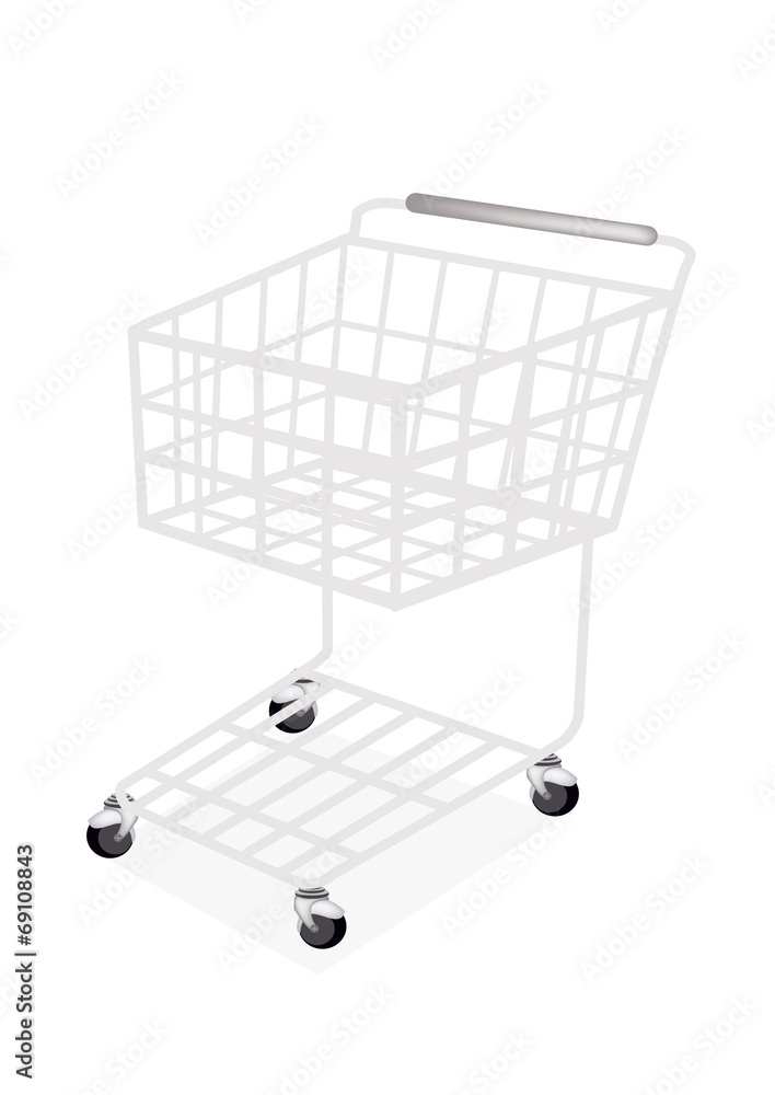 Empty Supermarket Shopping Cart on White Background Empty Supermarket Shopping Cart on White Background