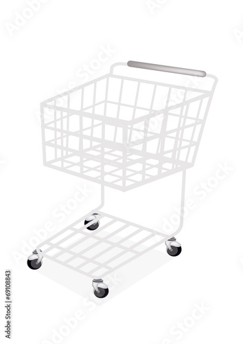 Empty Supermarket Shopping Cart on White Background