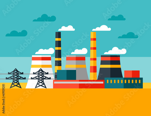 Illustration of industrial power plant in flat style.