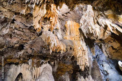 stalagtites and stalagmites in a cave