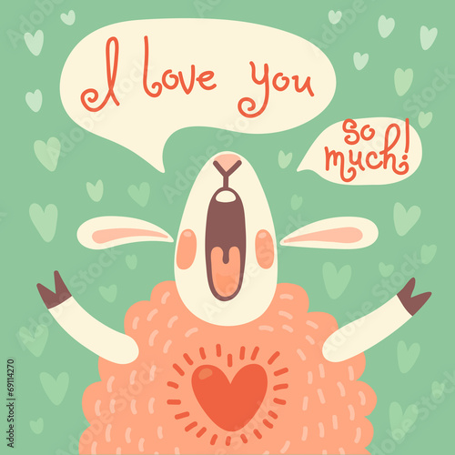 Card to the birthday or other holiday with cute sheep
