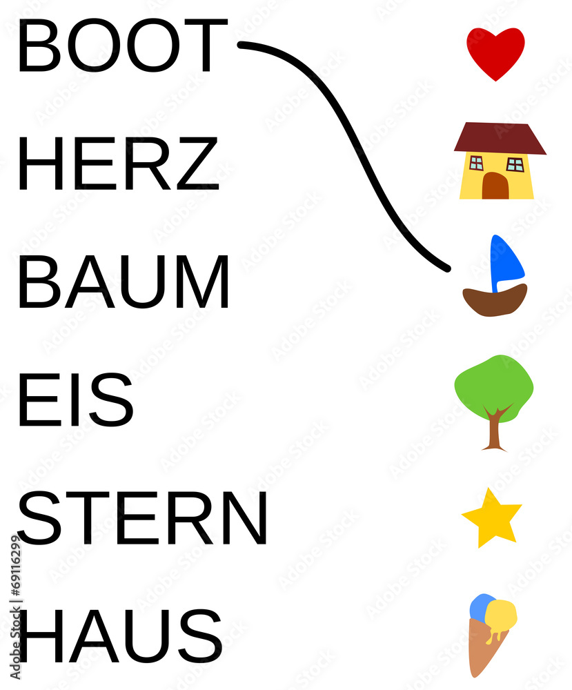 Arbeitsblatt: Zuordnung Wort - Symbol ilustración de Stock | Adobe Stock