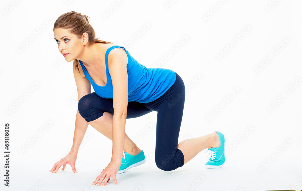 run fitness woman isolated portrait.  white background