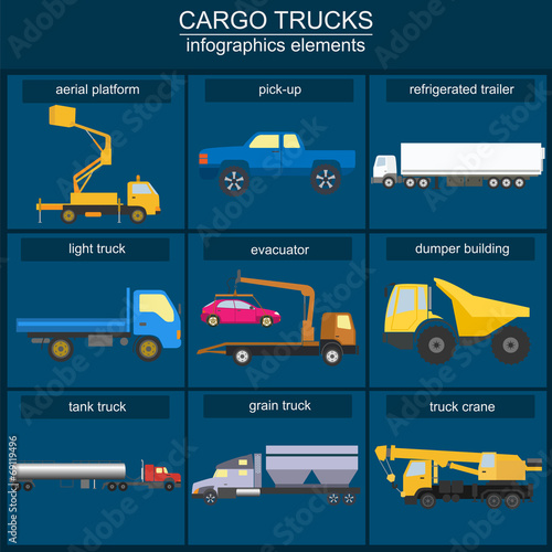 Set of elements cargo transportation: trucks, lorry for creating