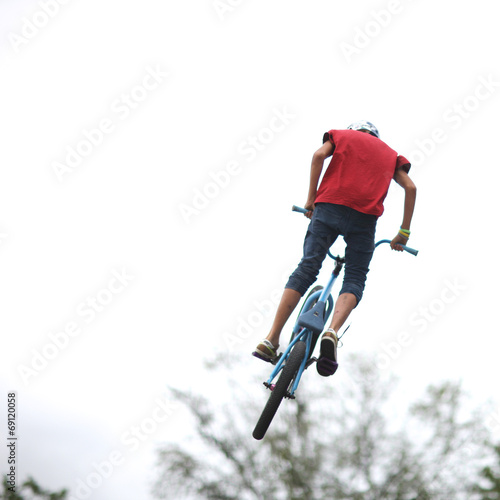 Stunt cyclist's bike trick