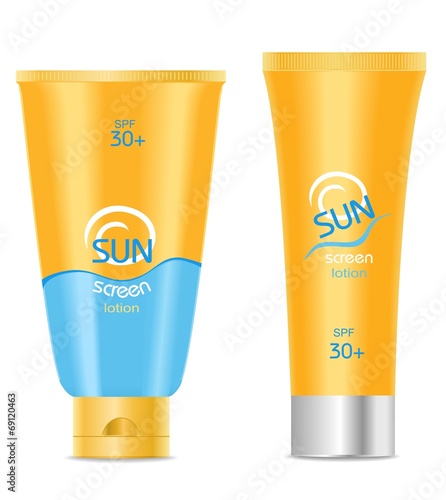 Two  tubes of sun cream isolated on white. Vector