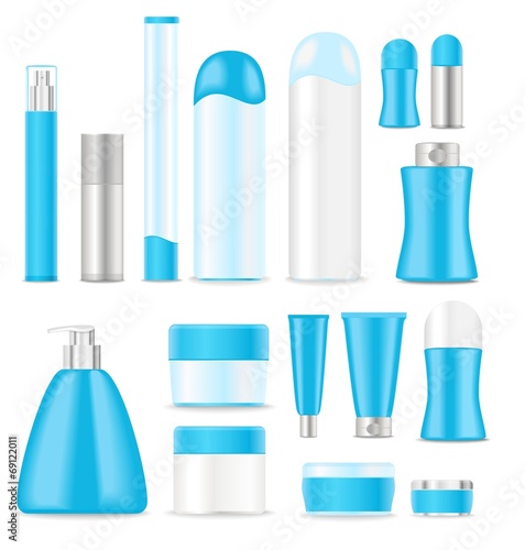 Blue blank cosmetic tubes on white background. Vector