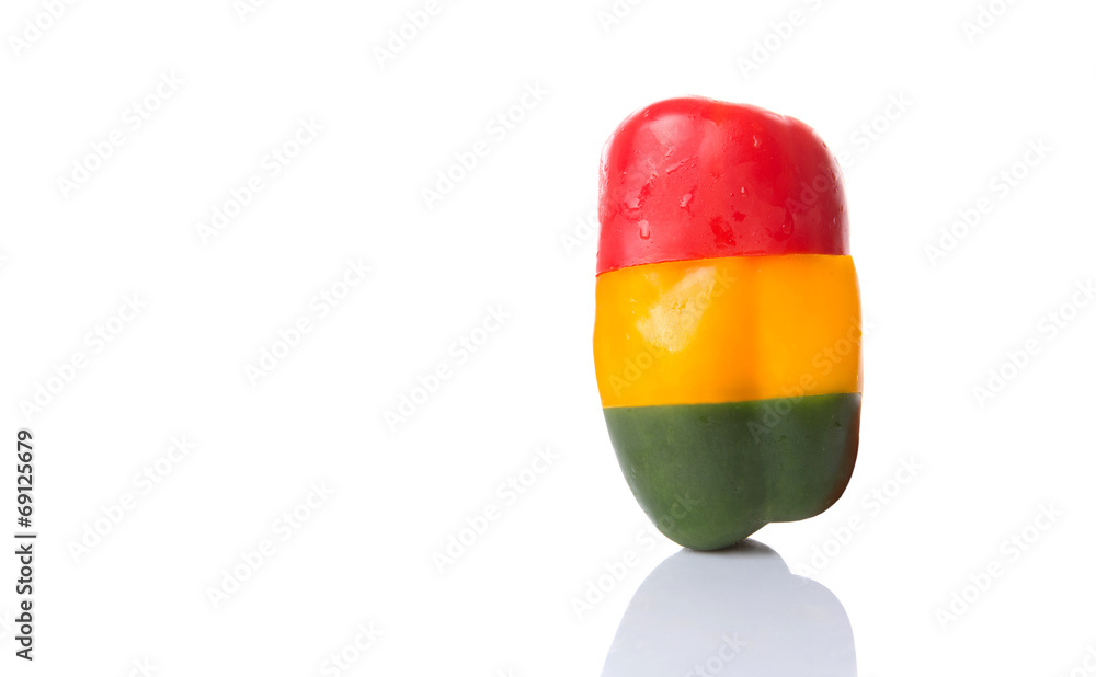 Mix colored bell pepper over white background Mix colored bell pepper over white background