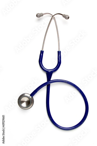 Old blue stethoscope on isolated
