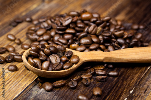 Coffee beans on old table