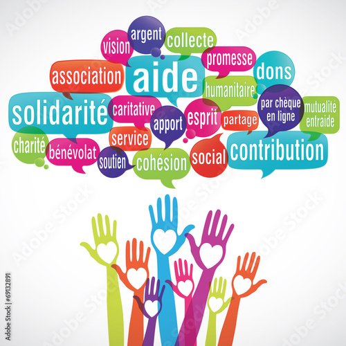 nuage de mots coeur mains : solidarité aide dons