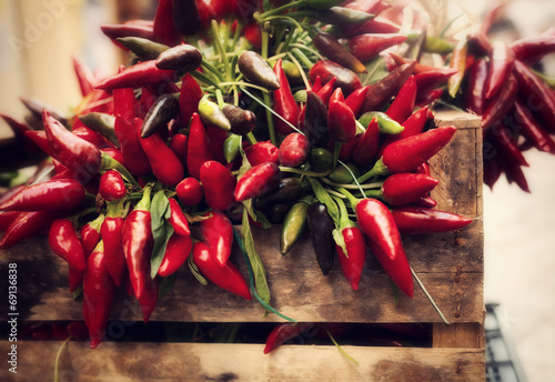 Obraz na plátně bunch of red hot chili pepper at market