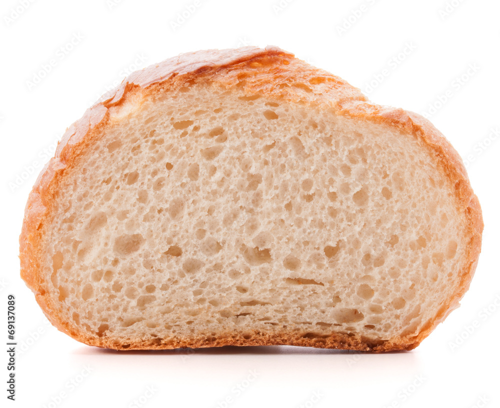 Hunk or slice of fresh white bread isolated on white background