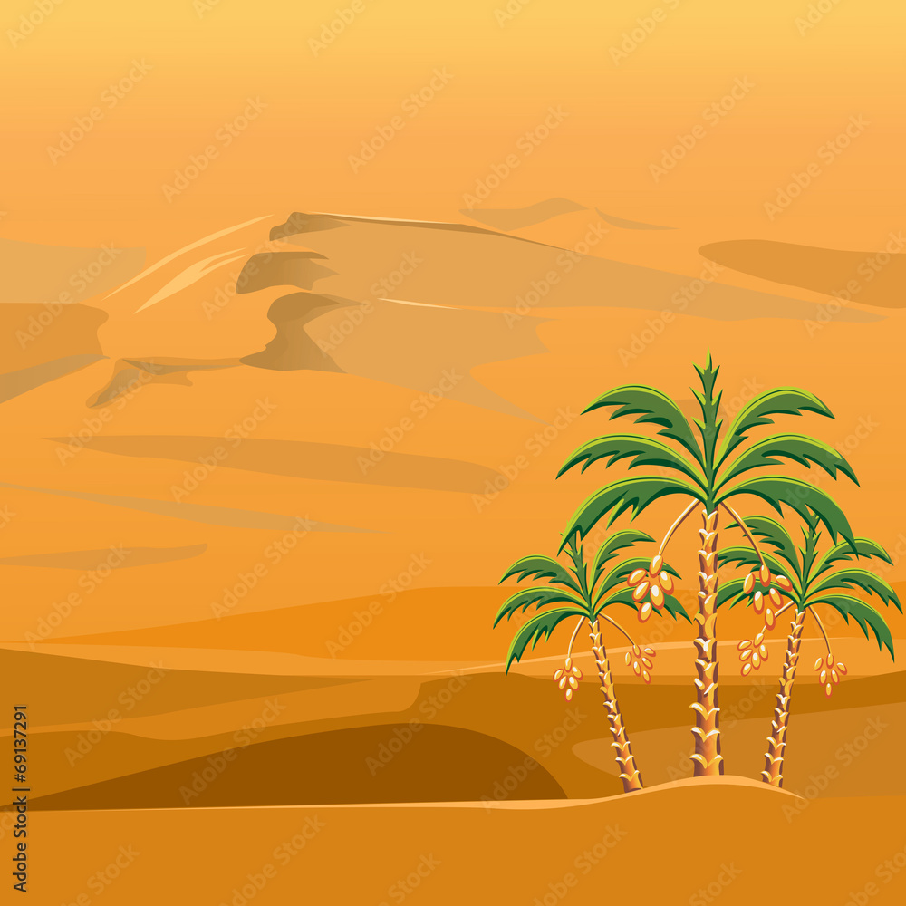 vector of a desert landscape with the palm trees
