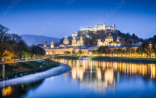 Historic town of Salzburg at dusk, Austria